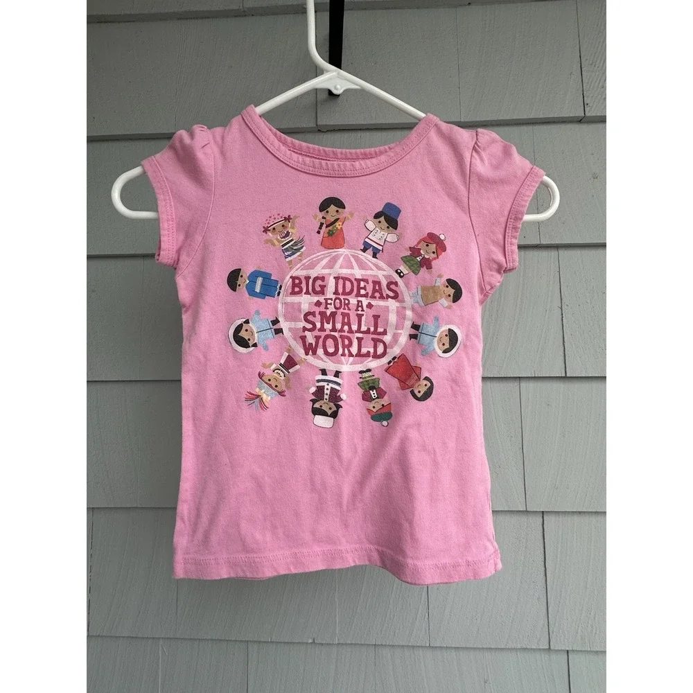 Disney Early 2000's Era It's a Small‎ World Pink T-Shirt Girls 4T XS Made in USA
